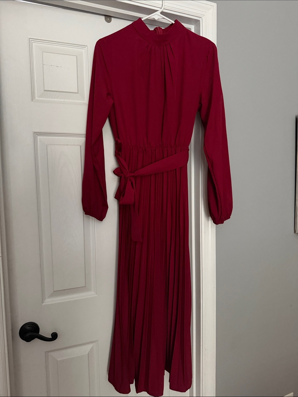 Red/Cranberry Long Sleeve Maxi Dress with Tie